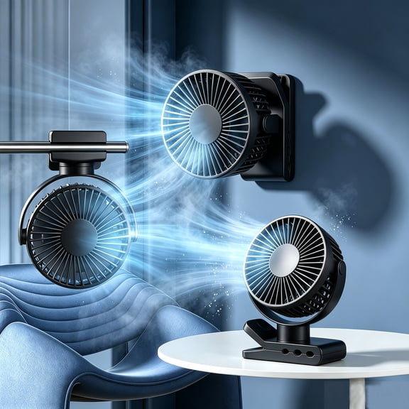 Clip On Fan, 3-in-1 USB Rechargeable Portable Fan with 3 Speeds, 2000mAh Battery, Strong Airflow, Quiet Personal Desk Fan for Office, Bedroom, Dorm, Stroller, Car, Travel, Camping