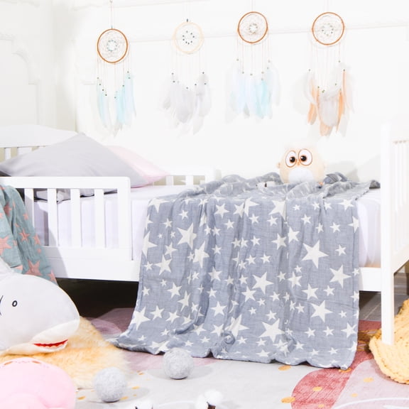 Cotton Muslin Toddler Blanket, Breathable and Lightweight Baby Bed Blanket for Boys and Girls, Soft Crib Blanket, 30" x 40", Blue Star
