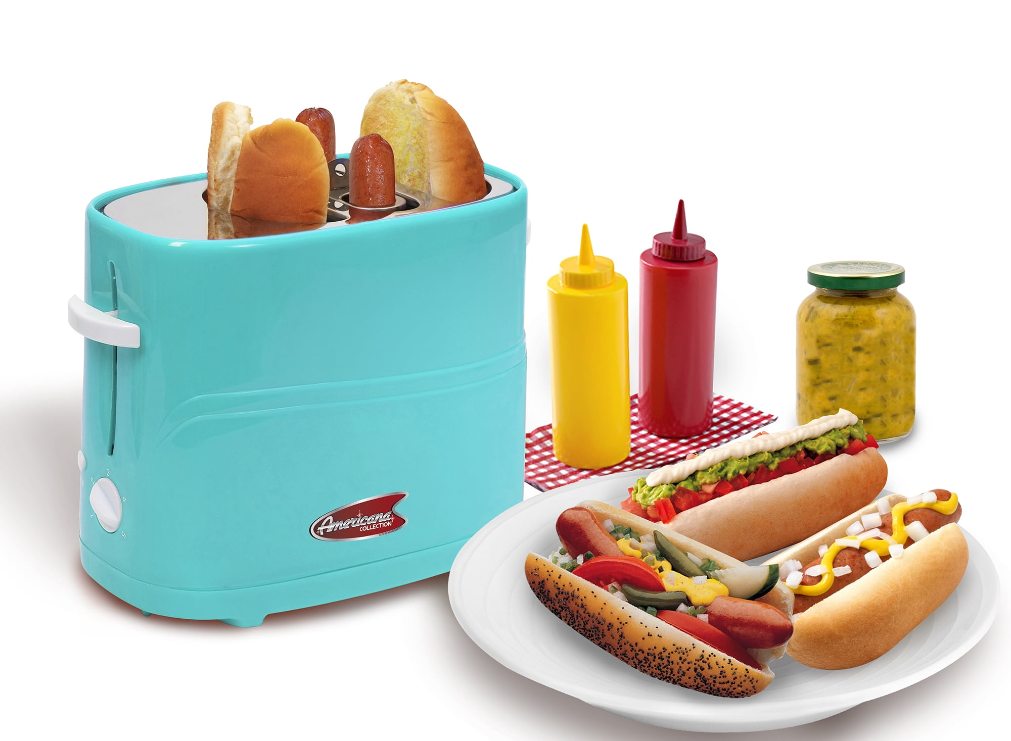 Elite Cuisine ECT542BL Americana 2Slice Hot Dog & Bun Toaster Blue