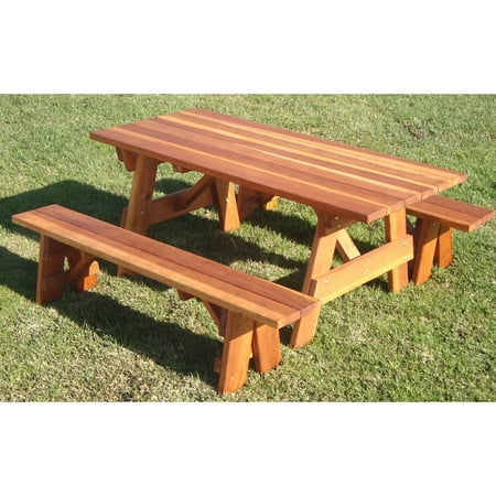 Outdoor Picnic Table - Super Deck Wood, 30.5x54x60 Inch, Detached Bench, Square Corner Design