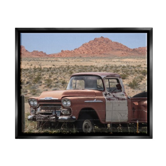 Stupell Vast Desert Mountains Vintage Truck Transportation Photography Black Floater Framed Art Print Wall Art