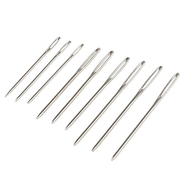 Hilo de acero romo de ojo grande para tejer y coser, 9 piezas, bordado, puntada Plata