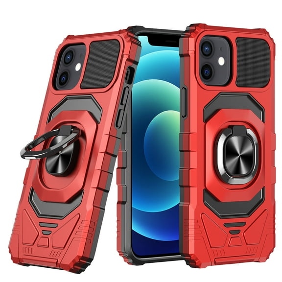 For Apple iPhone 12 /12 Pro (6.1") Hybrid Dual Layer with Rotate Magnetic Ring Stand Holder Kickstand, Rugged Shockproof Cover ,Xpm Phone Case [ Red ]