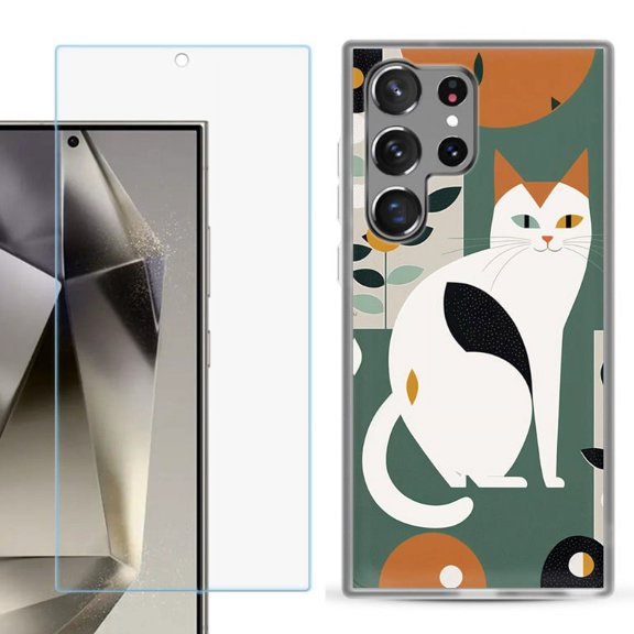 OneToughShield ® Compatible with Samsung Galaxy S24 Ultra, Shockproof Phone Case, with Tempered Glass Screen Protector - Cat