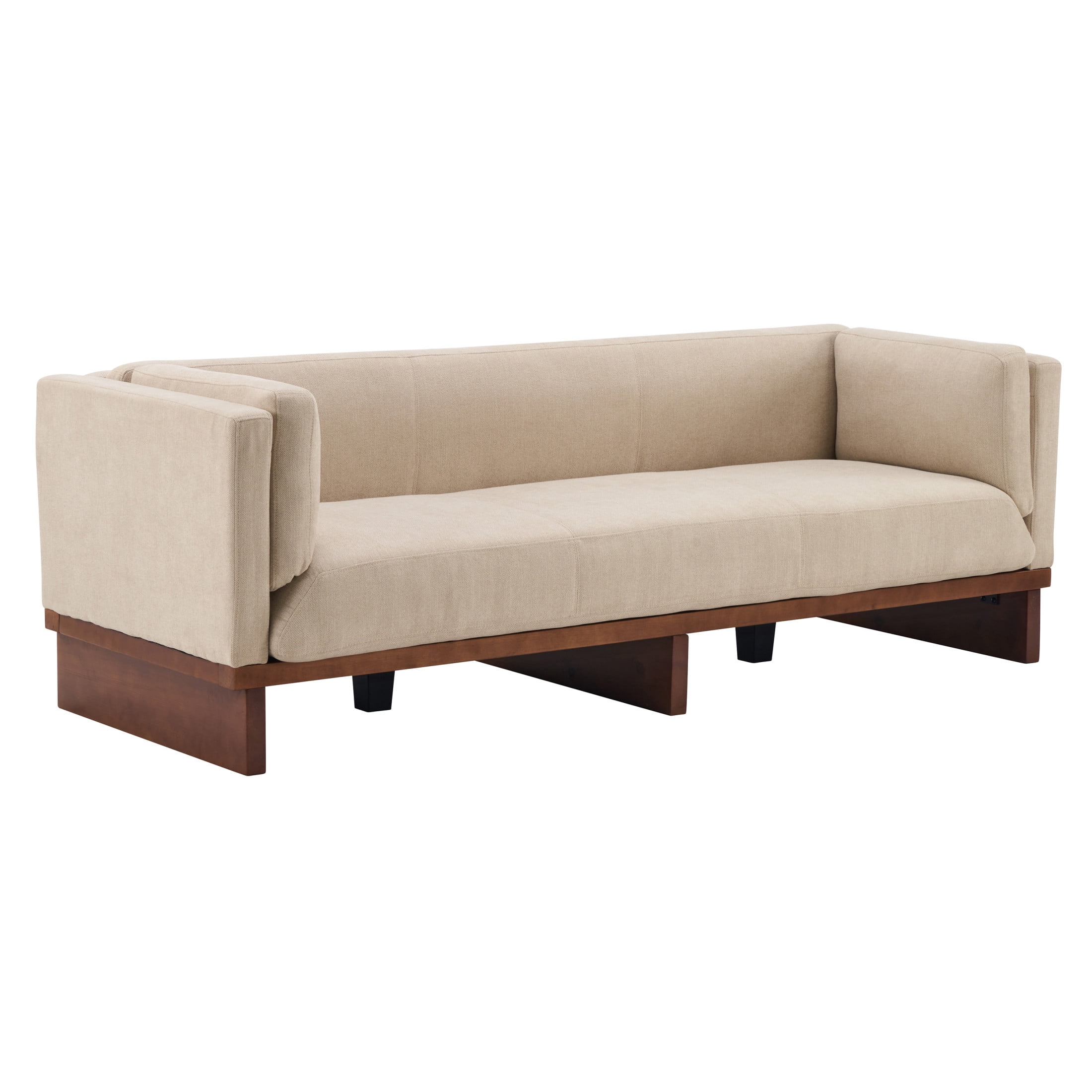 Christopher Knight Home 87" Modern 3-Seater Sofa with Square Arms, Solid Wood Frame, Almond