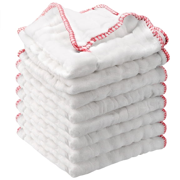 EEEkit 8pcs Cotton Dish Cloths, 13 x 13 in Absorbent Reusable Cleaning Cloths for Kitchen and Dishes, White with Red Edges
