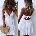 thumbnail image 4 of Piao Womens V-neck Spaghetti Strap Bowknot Backless Sleeveless Lace Mini Swing Skater Dress$women Dresses Tie Front V-neck Spaghetti Strap Sundress Su, 4 of 5