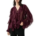 thumbnail image 2 of Women Dressy Casual Blouse Business Long Sleeve V Neck - Tops Office Work Outfit Wine Red M, 2 of 9
