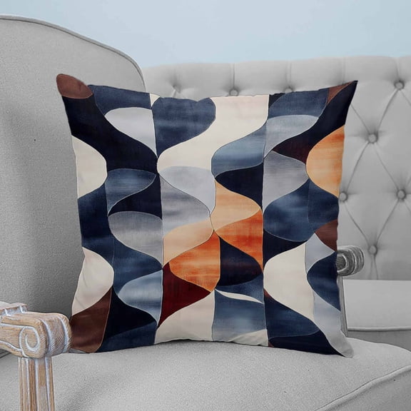 Navy Blue Burnt Orange Throw Pillow Covers, Soft Pillowcases with Invisible Zipper, Geometric Retro Abstract Decorative Square Pillow Cushion Covers for Living Room Couch Sofa Bed 24x24 Inches