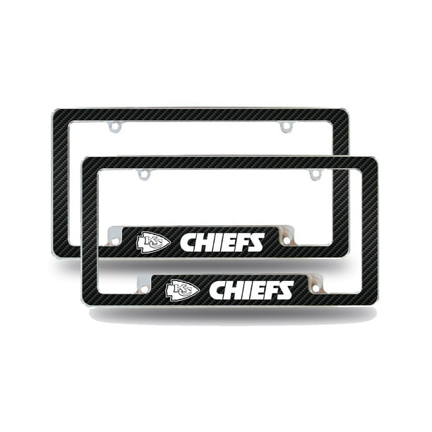 Kansas City KC Chiefs (Set of 2) Chrome Metal License Plate Frames with Carbon Fiber Design Kansas City KC Chiefs (Set of 2) Chrome Metal License Plate Frames with Carbon Fiber Design