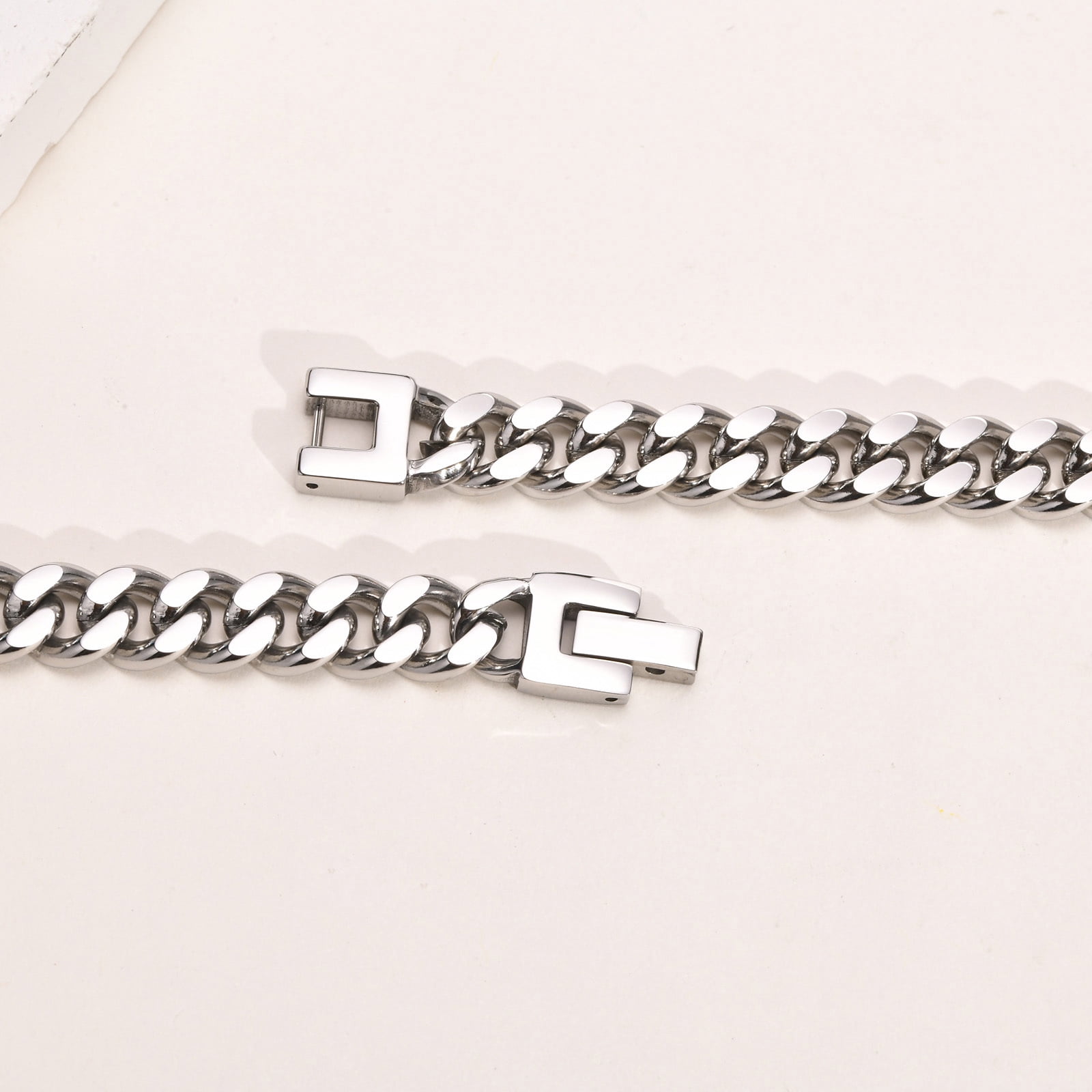 9MM Wide Cuban Chain Bracelets for Men, Waterproof 14K White Gold Links Wristband, pulseira masculina