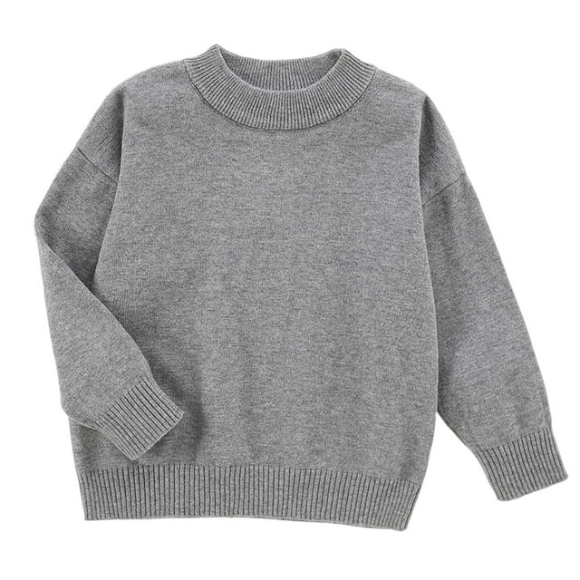 Zanarzt Cute Sweaters Childrens Comfortable and Warm Knitted Sweater Medium To Large Childrens Solid Color Base Sweater Grey,5-6 Years