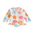 thumbnail image 1 of QJUHUNG Kid Baby Girls One Piece Swimsuit Long Sleeve Zipper Swimwear Ruffle Rashguard Bathing Suits Beachwear, 1 of 8
