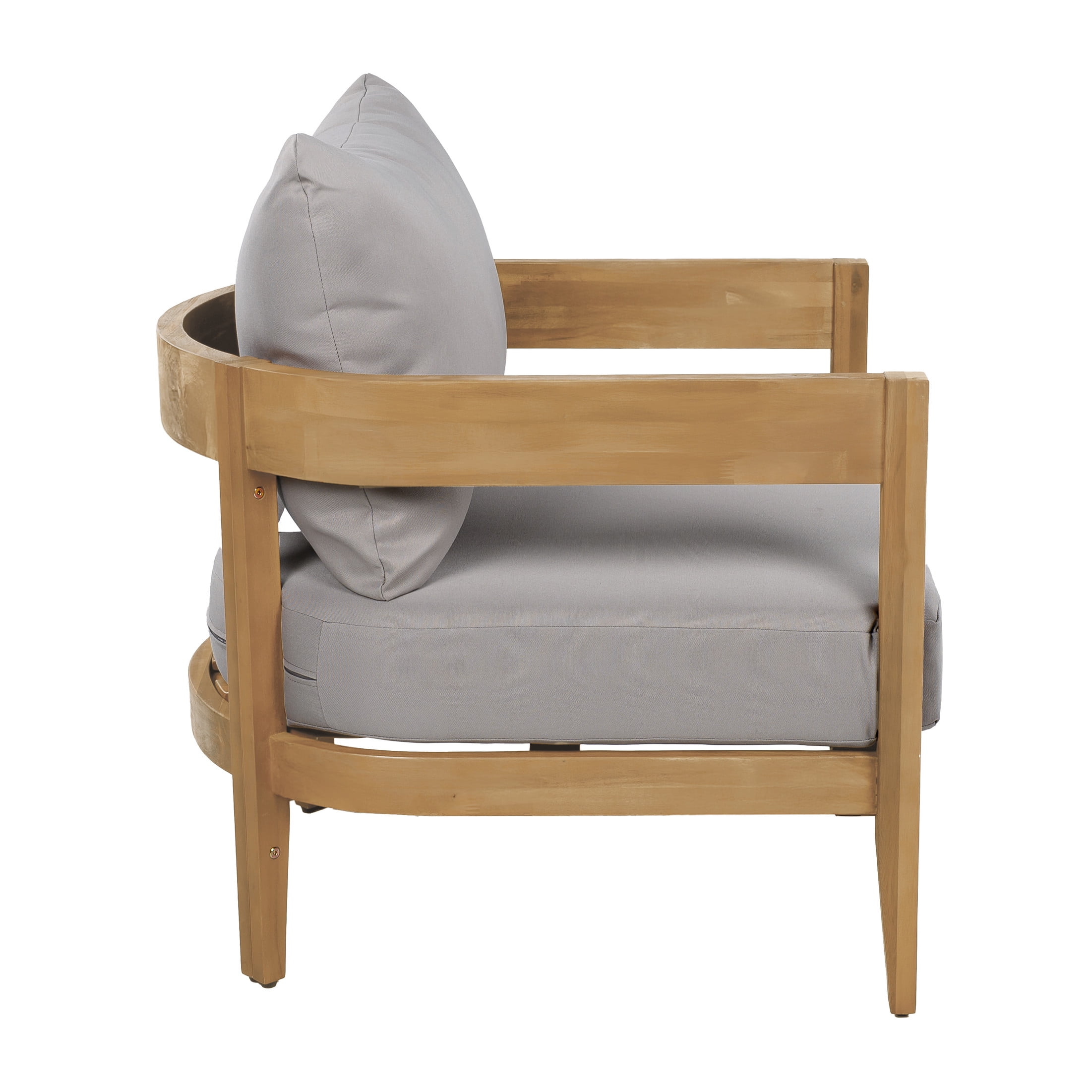 Christopher Knight Home Outdoor Lounge Chair with Tub Backrest, Solid Wood Frame, Gray Cushion