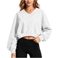 thumbnail image 2 of TGSLY Women's Cropped Sweatshirts Lightweight V Neck Balloon Long Sleeve Tops Oversized Casual Solid Color Crop Pullovers XL, 2 of 7