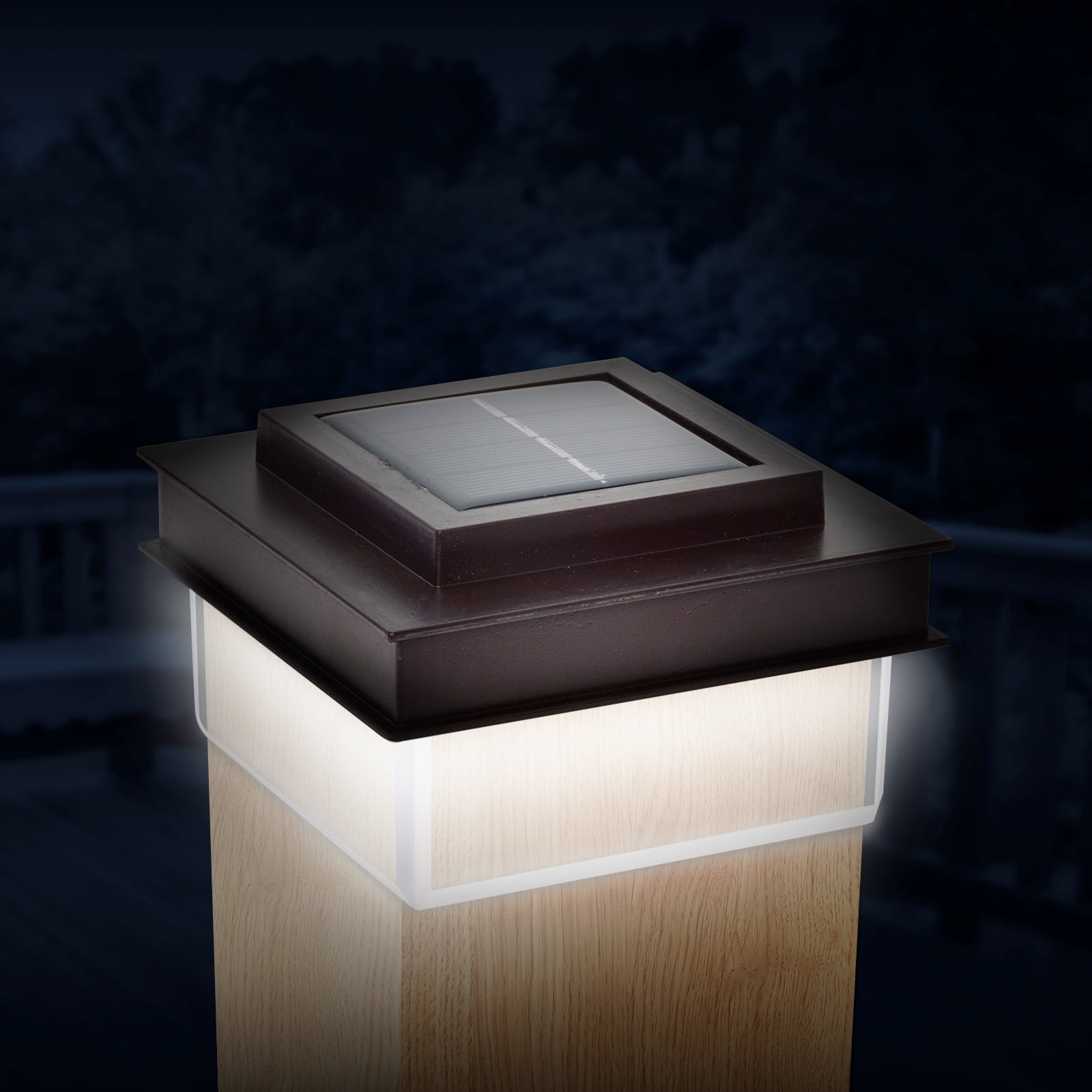 GreenLighting Translucent 12 Lumen LED Solar Powered Post Cap Light for 4x4 Nominal Wood Posts 4 Pack, Dark Brown