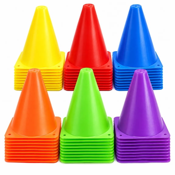 48 Pack 7.08 Inch Plastic Training Cones, Multi Color Soccer Marker Cones, Agility Field Obstacle Cones for Football, Kids Sports, Indoor Outdoor Practice, 6 Colors 8 Cones per Color
