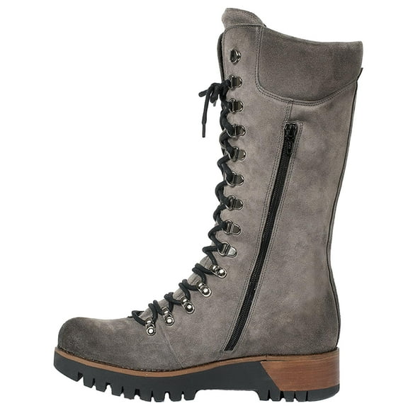 Juebong Women Boots Winter Strap Chunky Heels Lace Up Slip On Retro Womens Footwear Casual Shoes,Gray Size 5.5