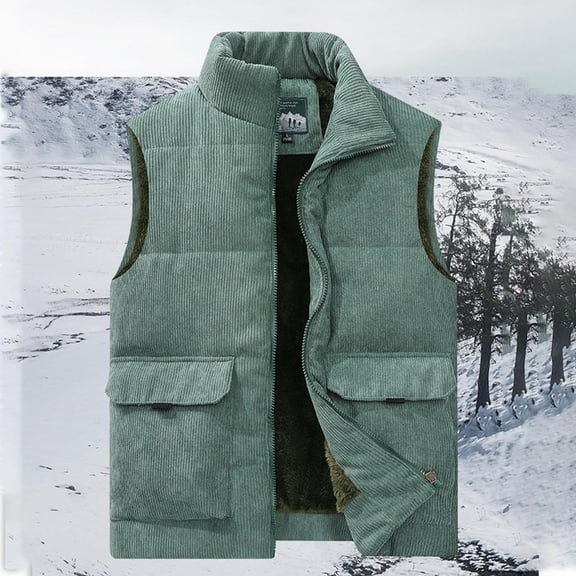 Wancir Mens Sherpa Lined Puffer Vest Corduroy Winter Vests Warm Sleeveless Quilted Fleece Vest Jacket Outerwear