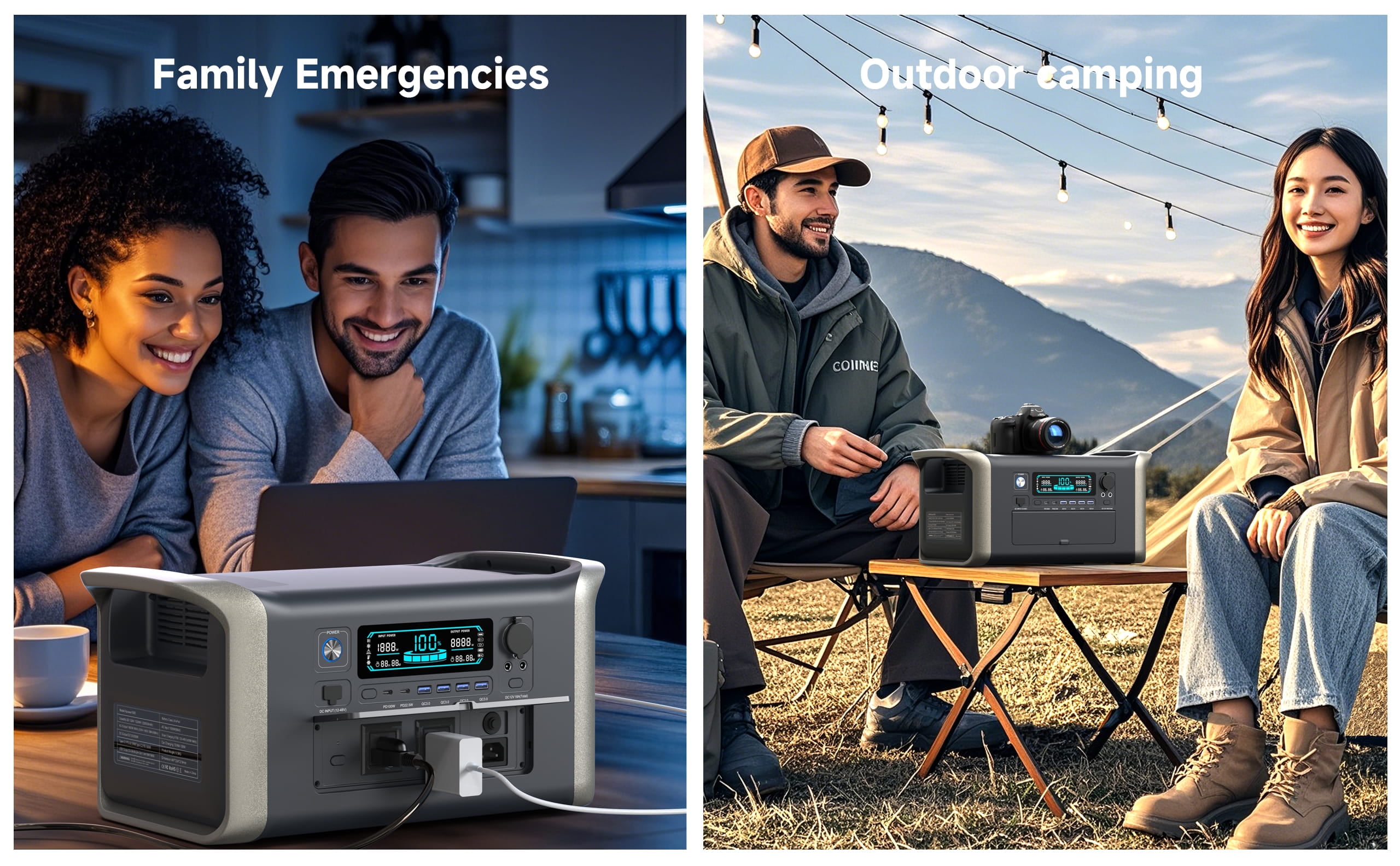 Camping Enthusiast's Essential: 1000W/1500W/2000W Portable Power Station with 1000Wh Capacity for RVs and Tailgating