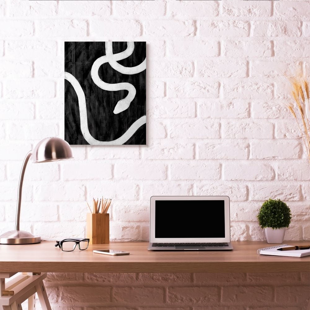 Snake Silhouette Black And White Animal Design Oversized Stretched Canvas Wall Art by Daphne Polselli