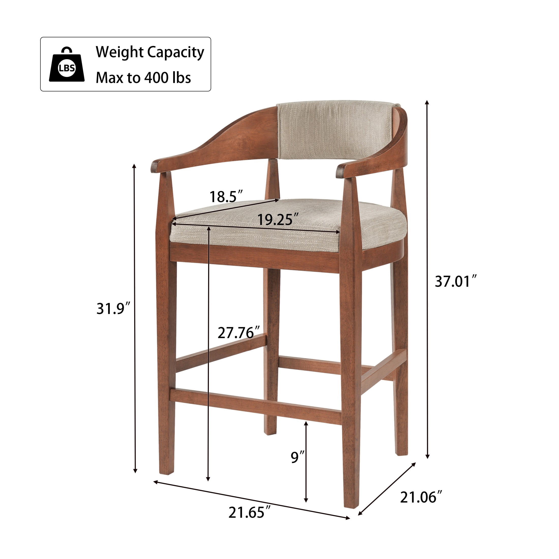 Christopher Knight Home Mid-Century Wood Counter Stools with Curved Arms, Walnut+Light Gray, Set of 2
