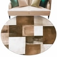 thumbnail image 2 of Brown Abstract Round Living Room Rugs 5 ft, Modern Rustic Geometric Washable Area Rug with Non-Slip Sturdy Edge Binding Round Carpet for Entryway Kitchen Bedroom Bathroom, 2 of 9