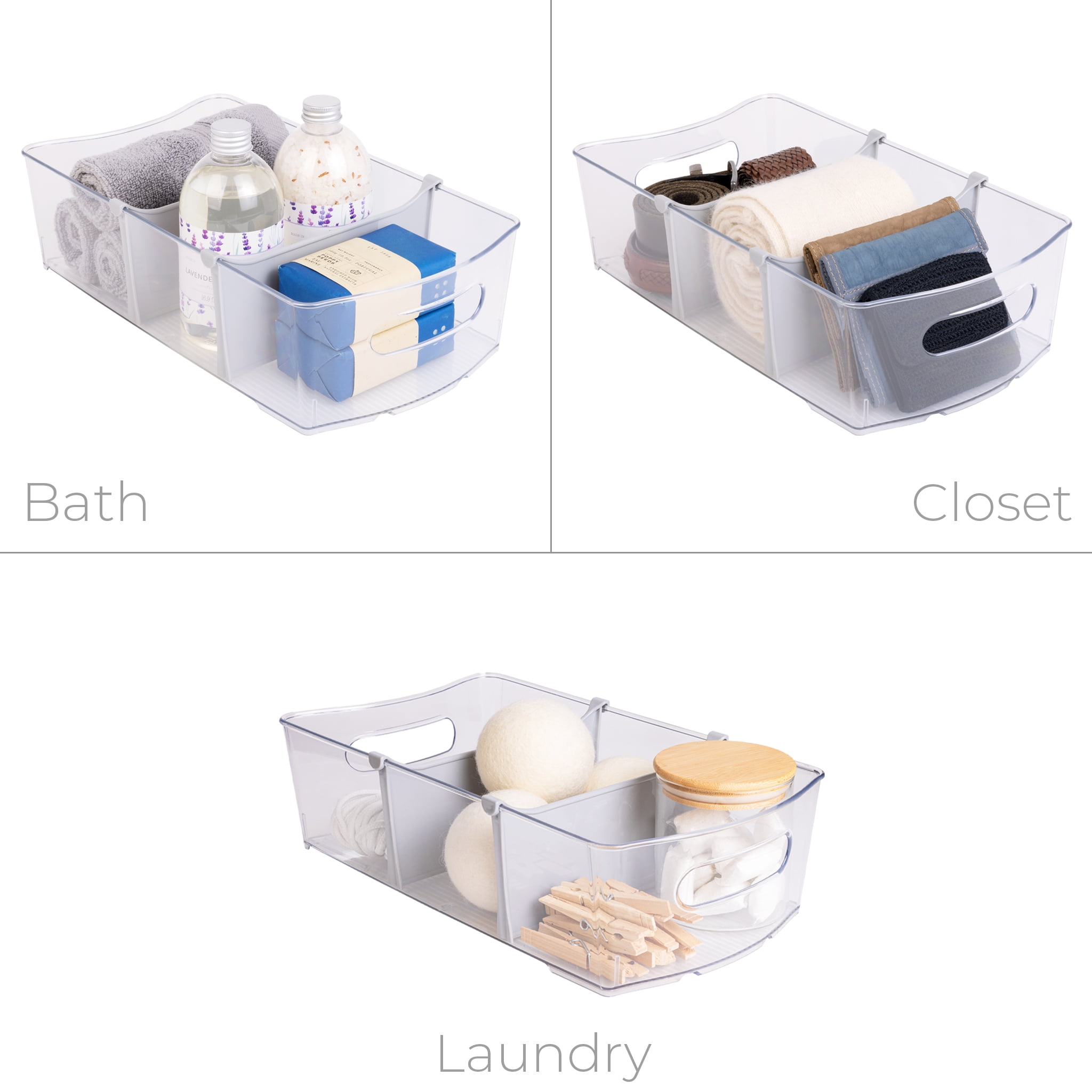 Mainstays Closet and Laundry Organizer Bin with Removable Dividers - 12 L  x 8 W - Clear 