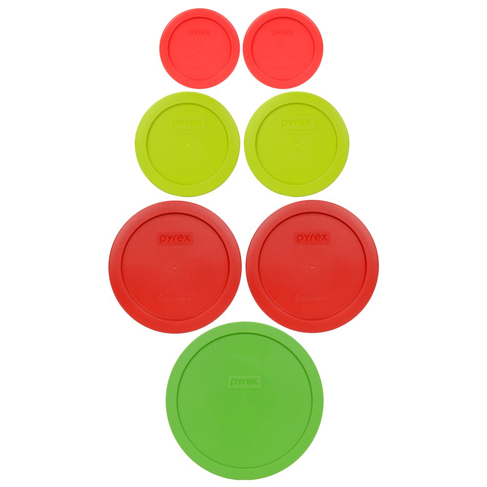 Pyrex Replacement Lids (2) 7202PC Red 1 Cup & (2) 7200PC Edamame