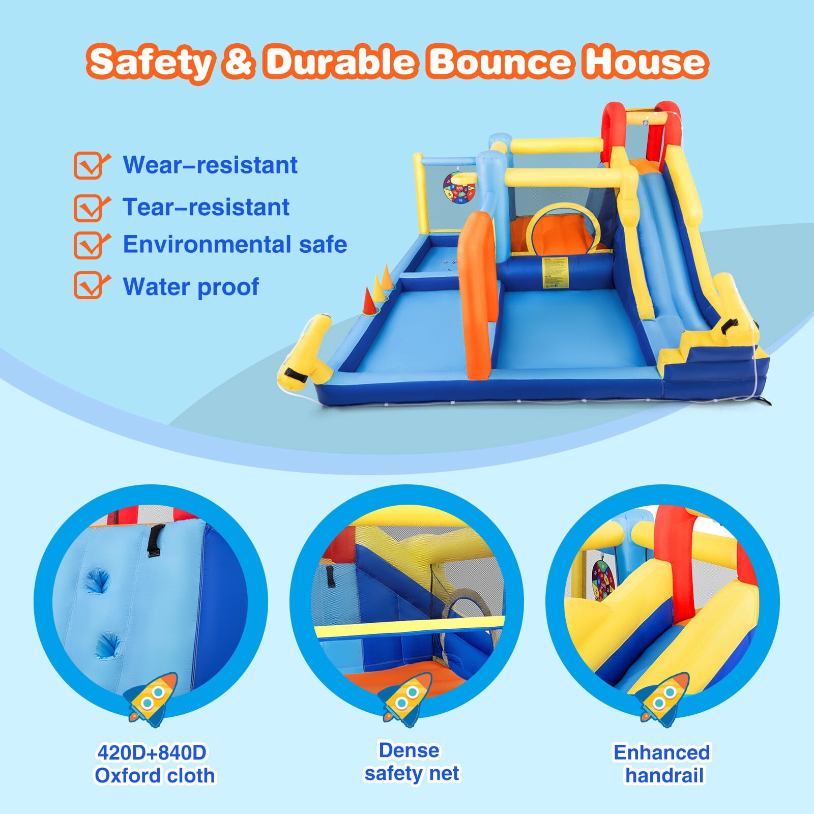 COSVALVE Kids Inflatable Water Slide Bounce House Jumping Climbing Playhouse with Splash Pool,Basketball Hoop,Water Cannons,550W Air Blower Indoor/Outdoor
