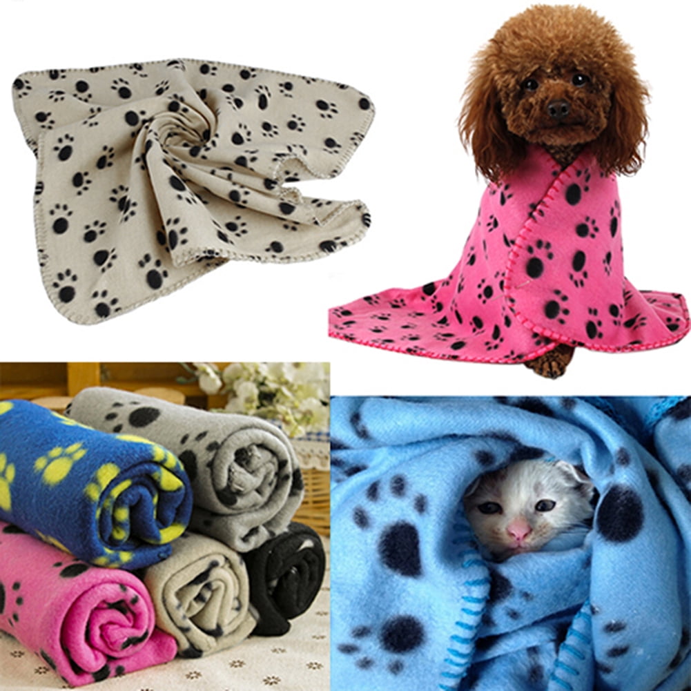 JS One Pet Winter Warm Paw Print Fleece Blanket for Cat Kitten Dog & Puppy 60 x 70 cm Beige M