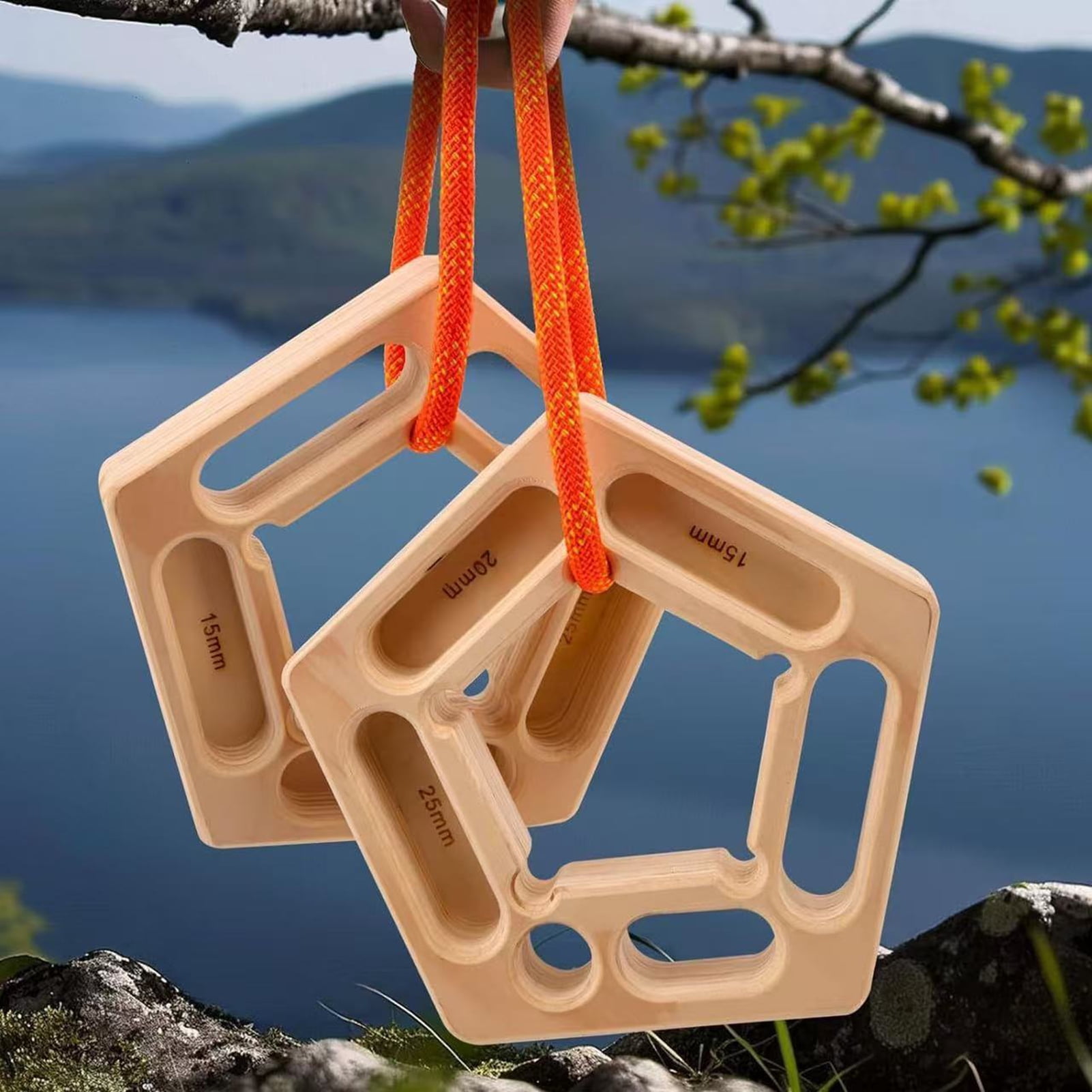 YIFAEUX Rock Climbing Wooden Hangboard Climbers Hand Grip Strength Trainer Finger Forearm Strengthener Portable Pentagon Pull-Up Training Hanging Fingerboard