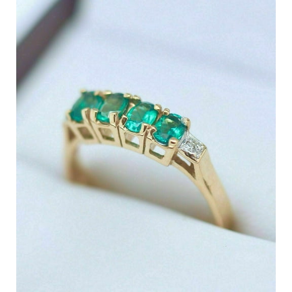 Sparkle Jewels 14K Yellow Gold Finish Oval Cut Green Cubic Zirconia Promise Ring