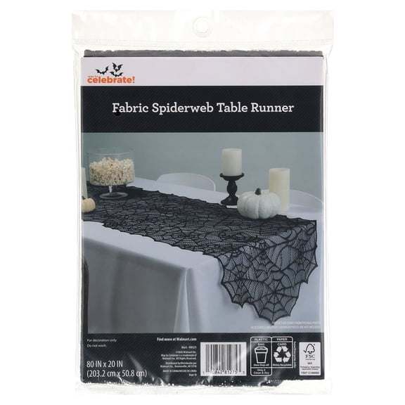 Fabric Spiderweb Table Runner, Black, 80" x 20", Halloween by Way To Celebrate