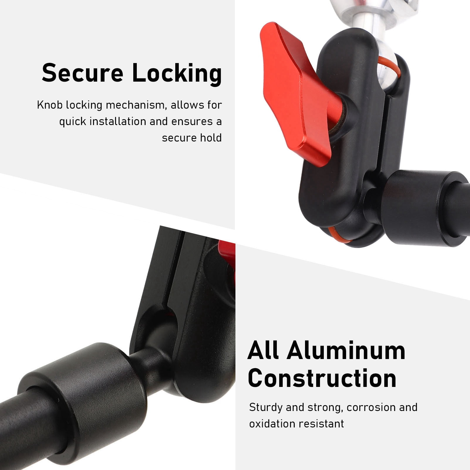 Double Ballhead Arm, Anti Oxidation 22 Inch Multi Angle Adjustable Aluminum Alloy Articulating Friction Arm Stable Locking  For Microphone