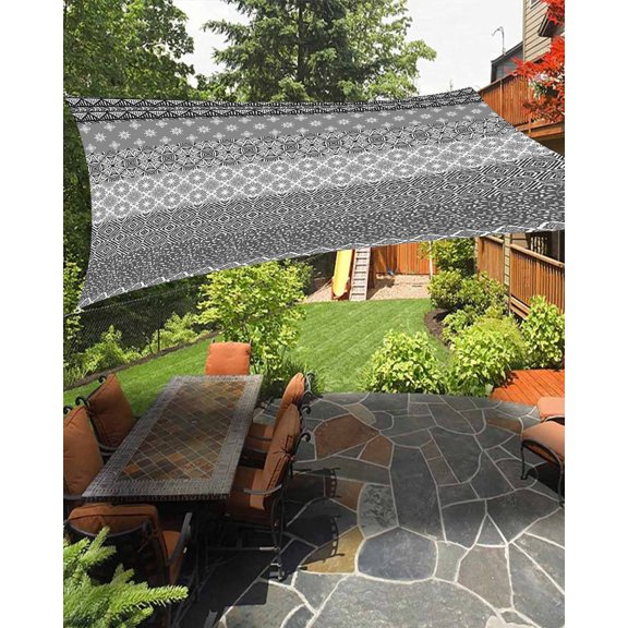 Sun Shade Sail 12x16Ft Boho Black and White Striped Geometric Ethnic Style Uv Block Sunshade Canopy Outdoor Shade Cover Rectangle Shade Cloth For Patio Garden Yard Deck Pergola