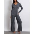 thumbnail image 5 of Women's 2 Piece Casual Outfits Long Sleeve V Neck Knit Tops Solid Color Ribbed Wide Leg Pants Sets, 5 of 10