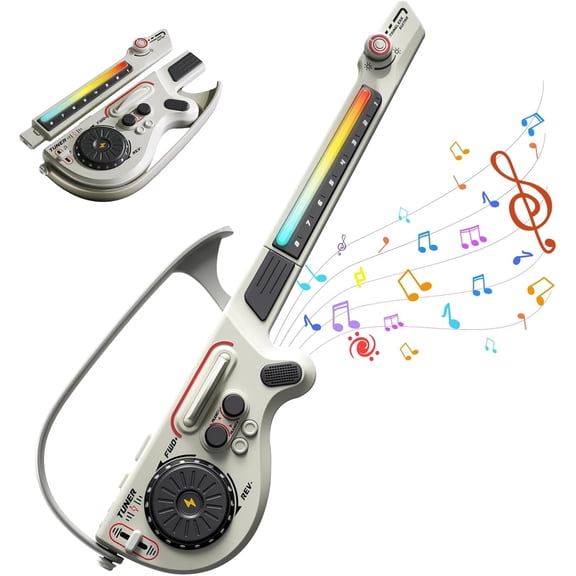 Electric Guitar for Kids, Stringless Guitars with DJ Turntable, Bluetooth & Lights, Musical Instrument Toys for Beginners Practice(Gray)