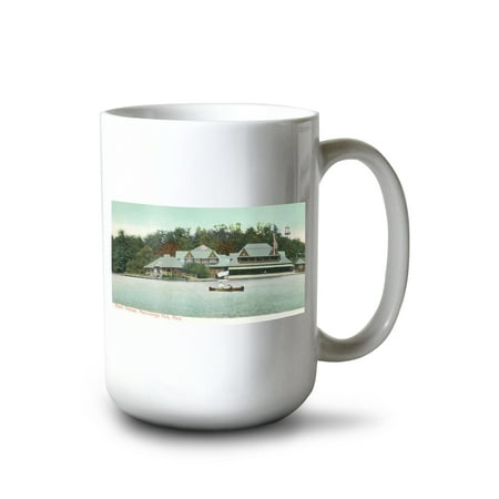 

15 fl oz Ceramic Mug Newton Massachusetts View of the Norumbega Park Boat House Dishwasher & Microwave Safe