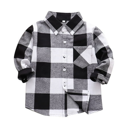 

EHTMSAK Infant Baby Boy Long Sleeve Pockets Jackets Toddler Child Plaid Button Up High Neck Outerwear Fall Winter Cotton Shirts Dark Gray 150