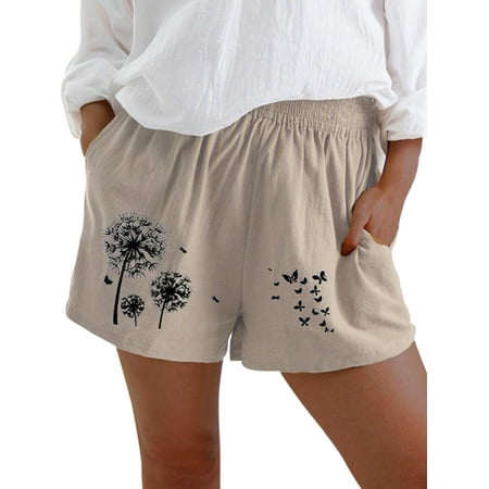 

Niuer Women Lounge Shorts Dandelion Printed Elastic Waist Bottoms Summer Casual Pajama Short Pants