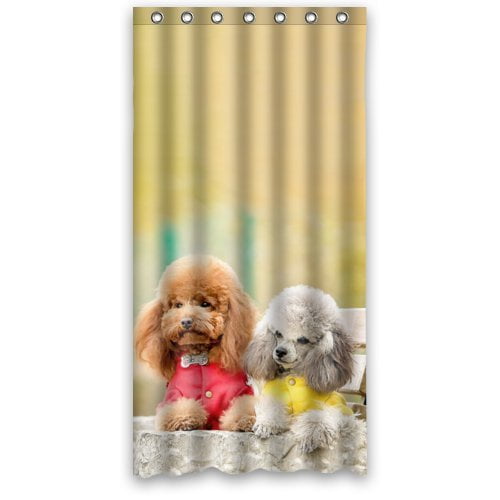 BSDHOME Two Poodles Sitting In Red Yellow Dress Waterproof Bathroom Fabric Shower Curtain 36x72 inches