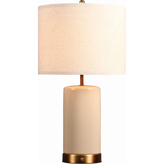 O’Bright Dune 24-Inch Cordless Ceramic Table Lamp, Rechargeable Battery-Powered LED Bedside Lamp, 4-Level Dimming, 10,000mAh Removable Battery, Type-C Fast Charging, Cream White