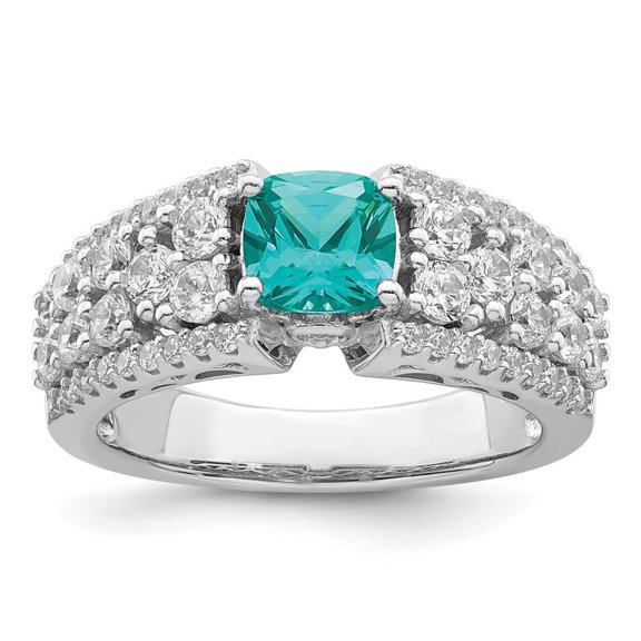 Auriga Fine Jewelry 925 Sterling Silver Rhodium Plated White and Teal Cubic Zirconia Ring Size 6 for Women