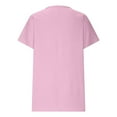 thumbnail image 4 of WREESH Women's Summer Fashion T-Shirts Loose Graphic V-Neck Tops in Cotton Linen Blended Pink, 4 of 6