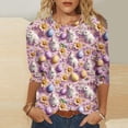 thumbnail image 2 of Easter Shirt Women 3/4 Sleeve Round Neck Blouse Bunny Eggs Print Shirts Casual Loose Fit Tunic Tops Summer Festival Outfits, 2 of 5