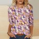 thumbnail image 1 of TaTaai Women Easter Festival Print 3/4 Sleeve Crew Neck Pullover Top Casual Fashion Ladies Spring Daily Street Wear Lightweight Breathable Non-See-Through No Fading Soft Top Gift, 1 of 5