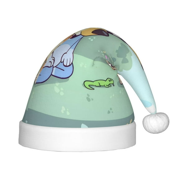 Saiise Bluey Christmas Hat,Santa Hat for Kids & Baby,Xmas Hat,Unisex Velvet Classic Santa Claus Hat for New Year Party