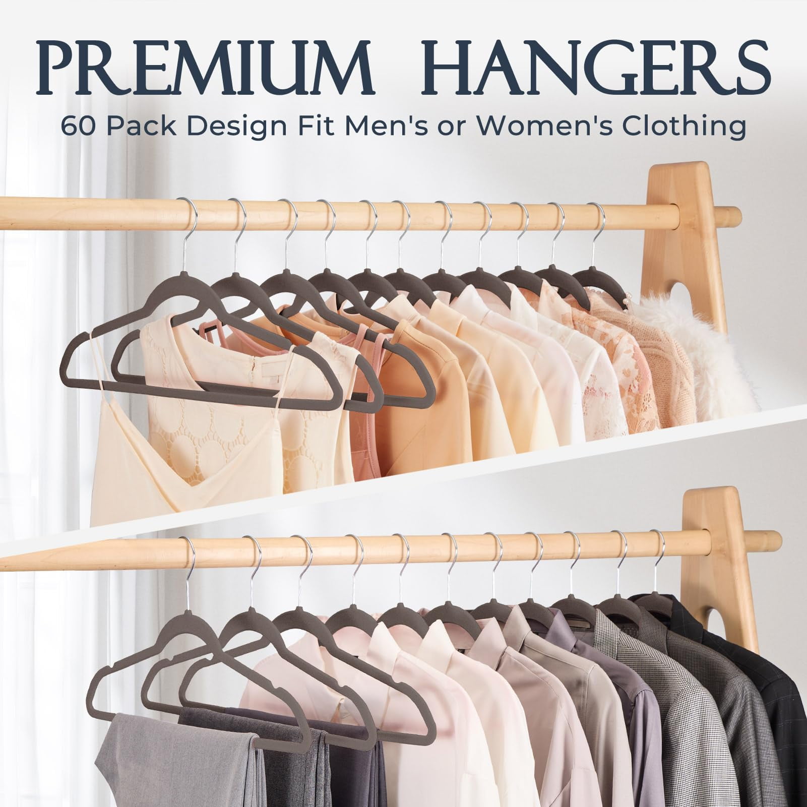  HOUSE DAY Black Velvet Hangers 60 Pack, Premium