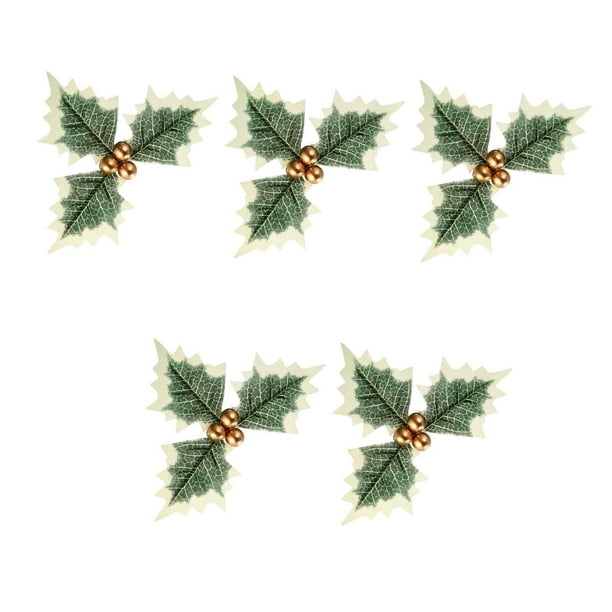 5 piezas de adornos de bayas falsas de hojas de Navidad, manualidades, flores con hojas para decoración artesanal de árboles de Navidad , oro
